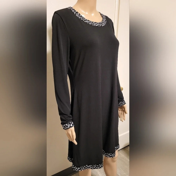 Michael Kors Black Black/White Animal Print Trim Long Sleeve Dress (Size L) - Picture 4 of 7